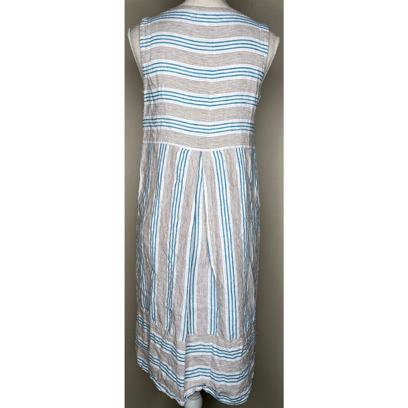 J Jill Love Linen womens dress sleeveless white brown blue striped shift size XS - Picture 2 of 12